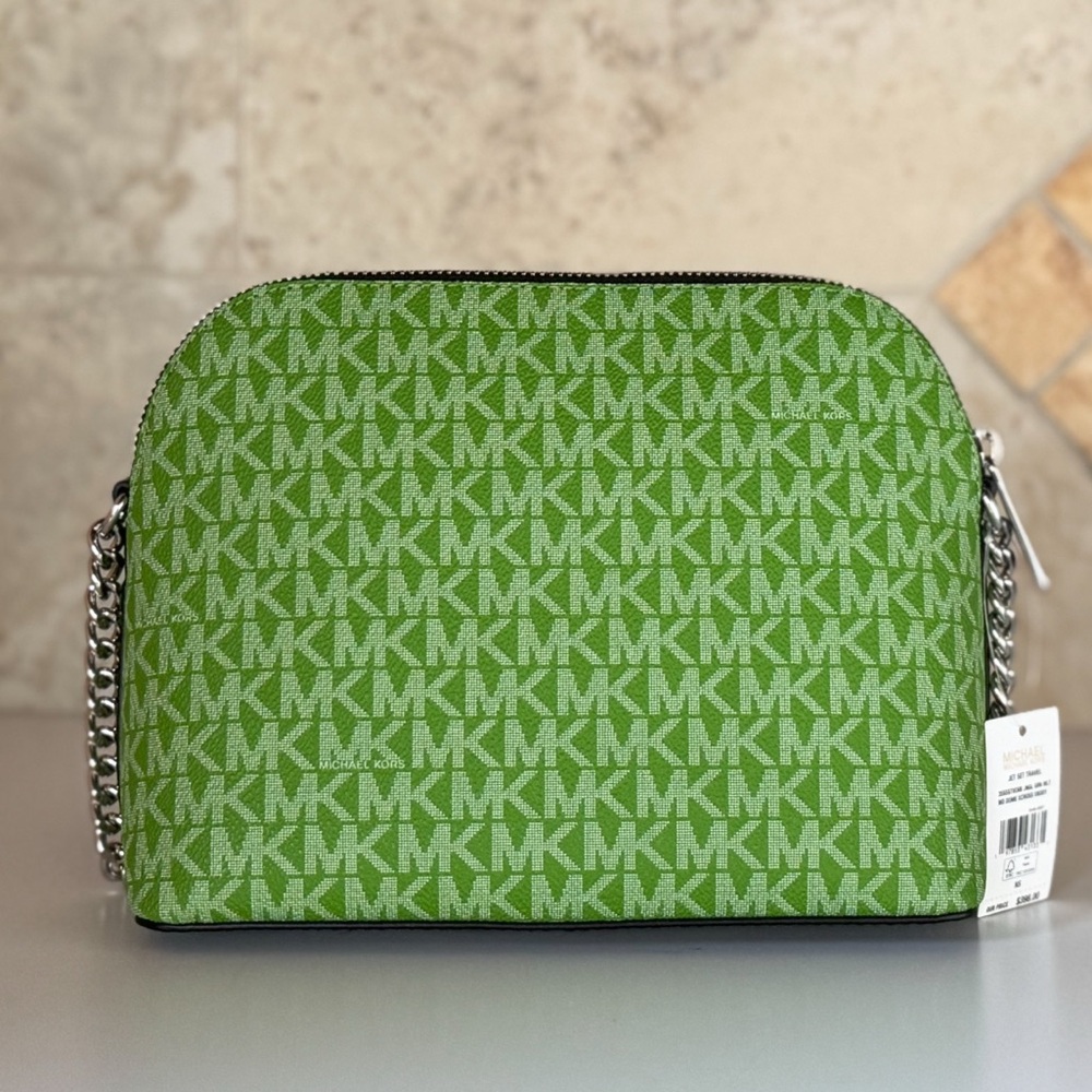 Michael Kors Jet Set Travel Dome Shoulder Crossbody Bag MK Green Multi - Picture 3 of 15
